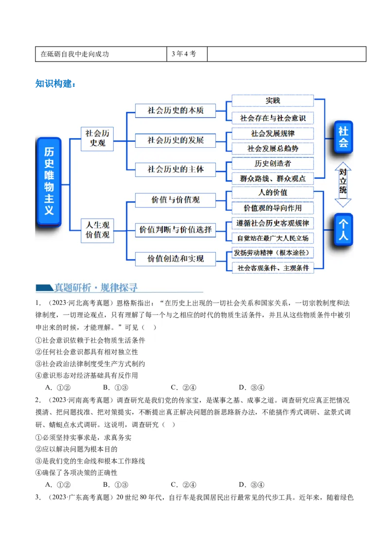 专题09历史唯物主义（讲义）（原卷版）_8.2025政治总复习_2024年新高考资料_2.2024二轮复习_2024年高考政治二轮复习讲练测（新教材新高考）