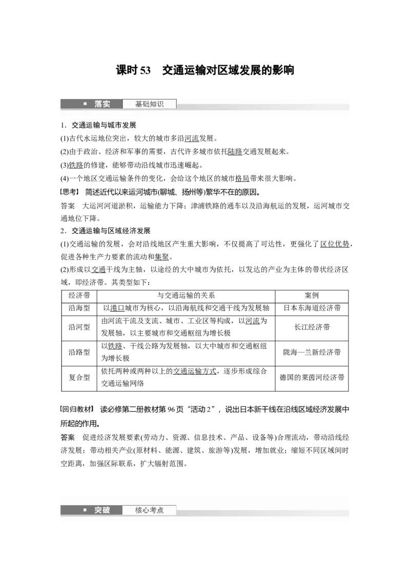 第二部分第四章课时53　交通运输对区域发展的影响_9.2025地理总复习_2025年新高考资料_一轮复习_2025高考大一轮复习讲义+练习（完结）_2025高考大一轮复习地理（湘教版）