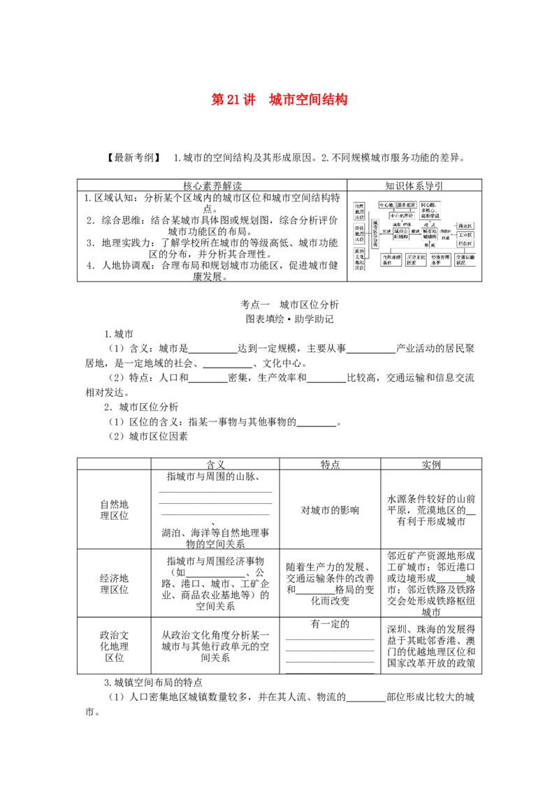 统考版2023版高三地理一轮复习第21讲城市空间结构学生用书_9.2025地理总复习_赠品通用版（老高考）复习资料_一轮复习_通用版2023届高三地理一轮复习全册学案