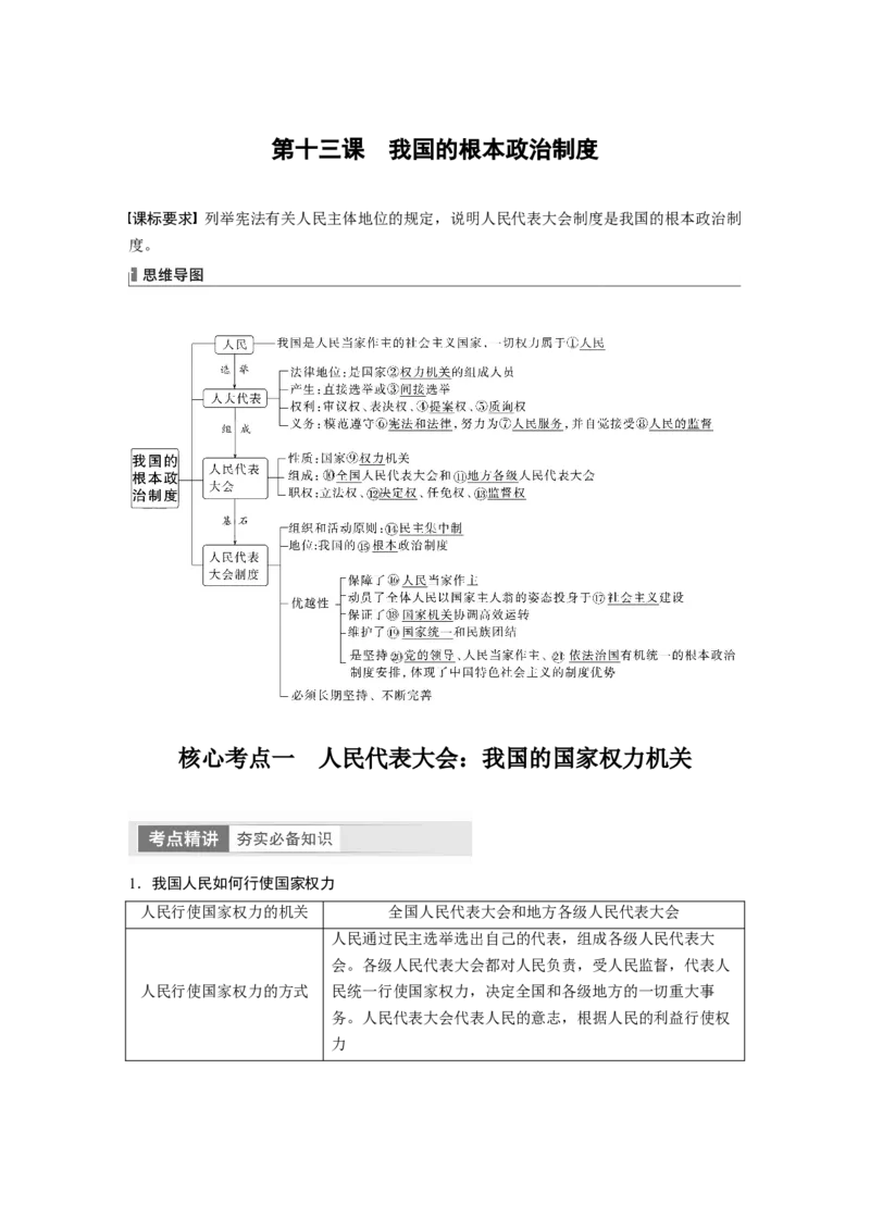 2024年高考政治一轮复习（部编版）必修3　第13课　我国的根本政治制度_8.2025政治总复习_2024年新高考资料_1.2024一轮复习_2024年高考政治一轮复习讲义（部编版）