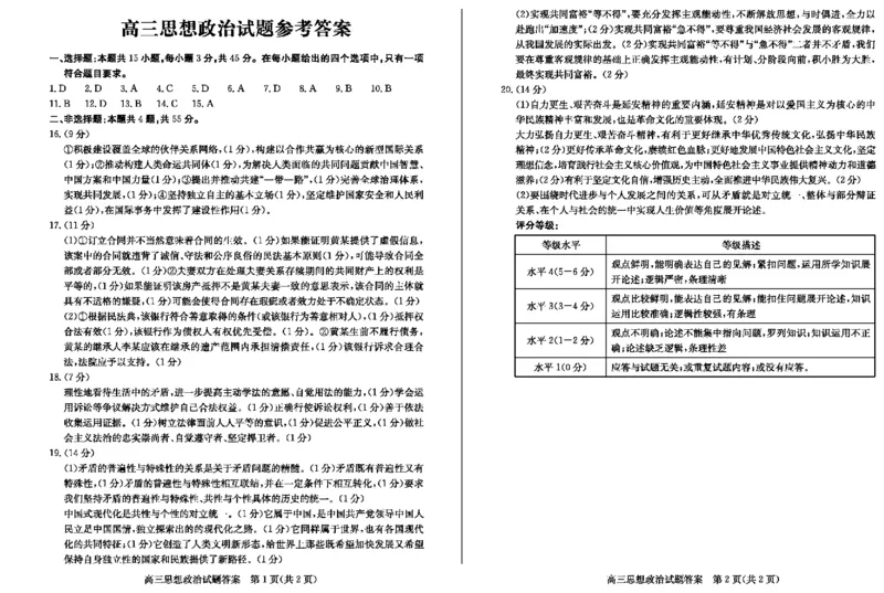 23德州自评自测-政治答案_8.2025政治总复习_2023年新高考资料_3政治高考模拟题_新高考_2023届山东德州高三线上教学自测自评卷政治_2023届山东德州高三线上教学自测自评卷政治