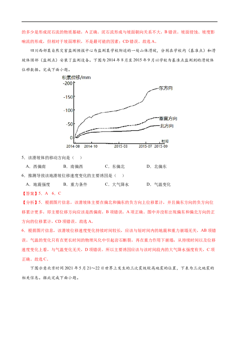 考点02地质灾害-2023年高考地理一轮复习小题多维练（解析版）_9.2025地理总复习_2023年新高考复习资料_一轮复习_2023年高考地理一轮复习小题多维练（新高考专用）_自然灾害