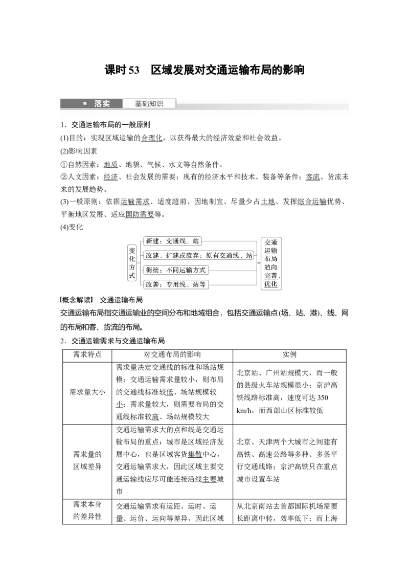 第四章　课时53　区域发展对交通运输布局的影响_9.2025地理总复习_2025年新高考资料_一轮复习_2025高考大一轮复习讲义+练习（完结）_2025高考大一轮复习地理（人教版）