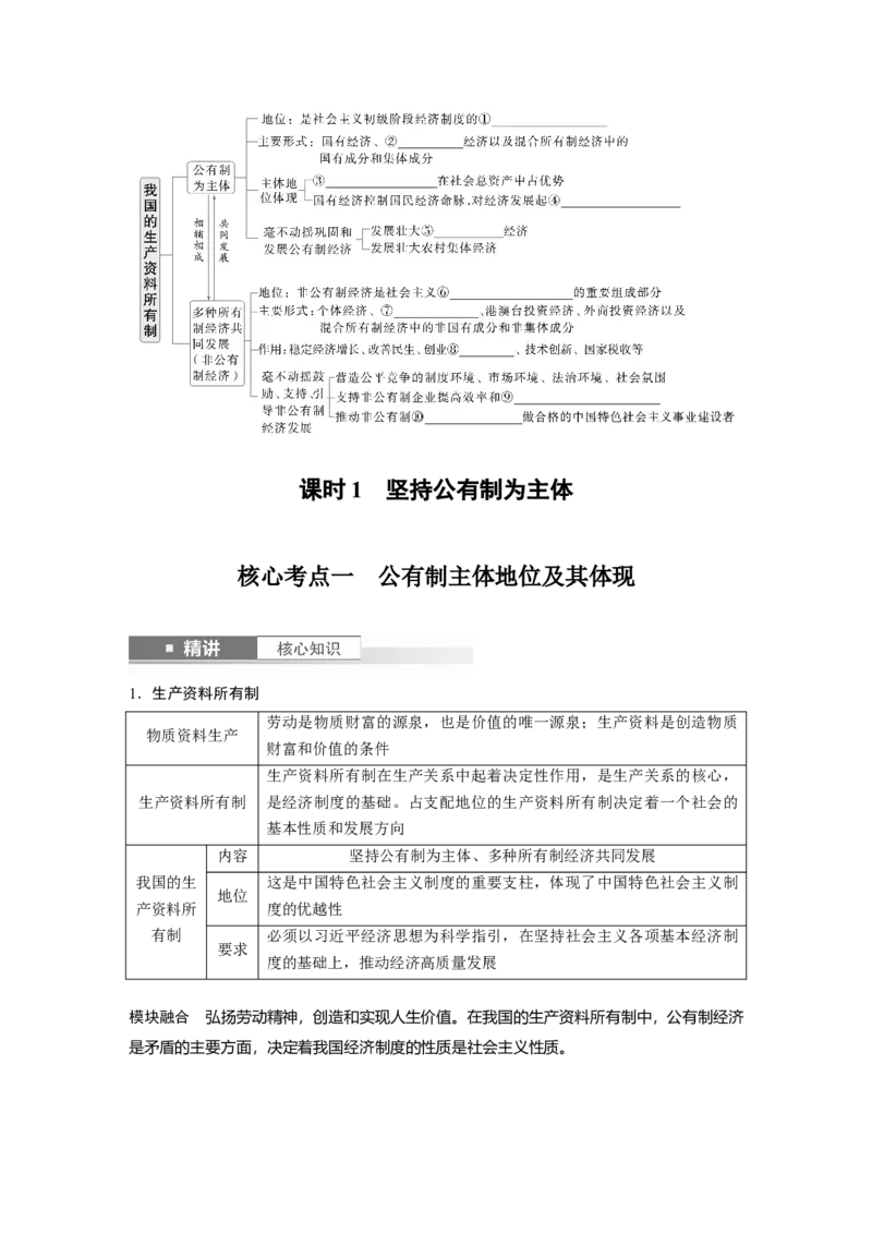 必修2第五课课时1　坚持公有制为主体_8.2025政治总复习_2025年新高考资料_一轮复习_2025政治大一轮复习讲义+课件（完结）_2025政治大一轮复习讲义配套学生用书Word版全书