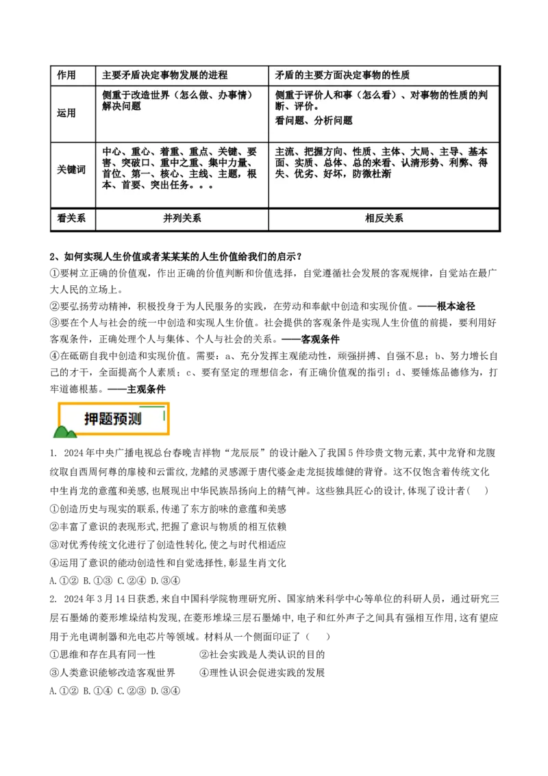 押第8&mdash;9题哲学部分（原卷版）_8.2025政治总复习_2024年新高考资料_5.2024三轮冲刺_备战2024年高考政治临考题号押题（辽宁、黑龙江、吉林专用）323375917