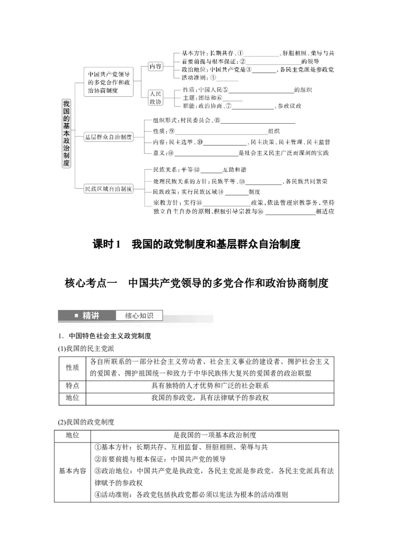 必修3第十三课课时1　我国的政党制度和基层群众自治制度_8.2025政治总复习_2025年新高考资料_一轮复习_2025政治大一轮复习讲义+课件（完结）_2025大一轮复习讲义_必修3　政治与法治