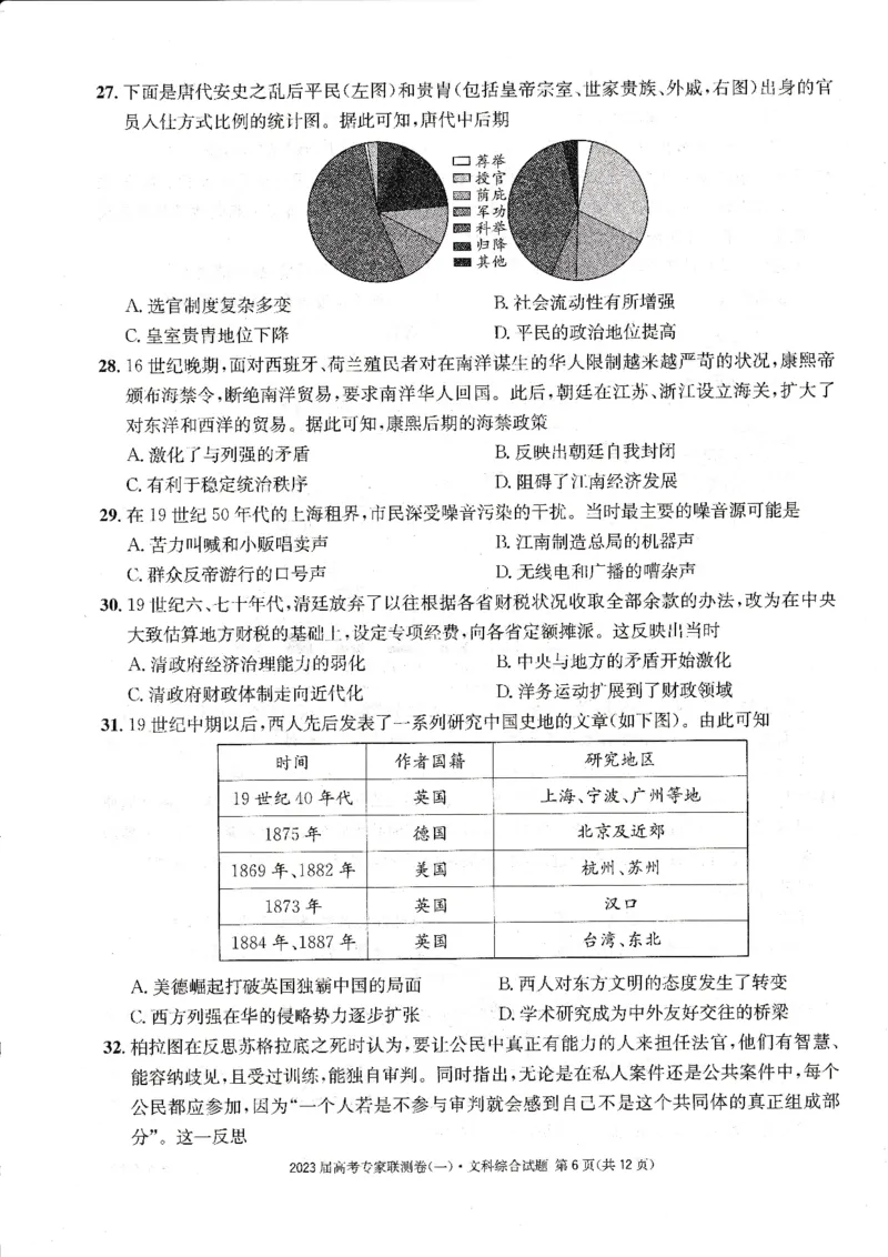 四川省高2023届高考专家联测卷（1）文综试题_8.2025政治总复习_政治高考模拟题_老高考_2023年_四川省高2023届高考专家联测卷（1）文综试题_四川省高2023届高考专家联测卷（1）文综试题