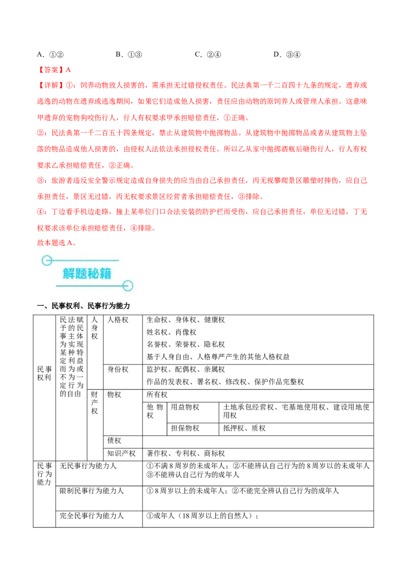 押新高考卷第5-15题民事权利与义务（解析版）_8.2025政治总复习_2024年新高考资料_5.2024三轮冲刺_备战2024年高考政治临考题号押题（新高考通用）322937427