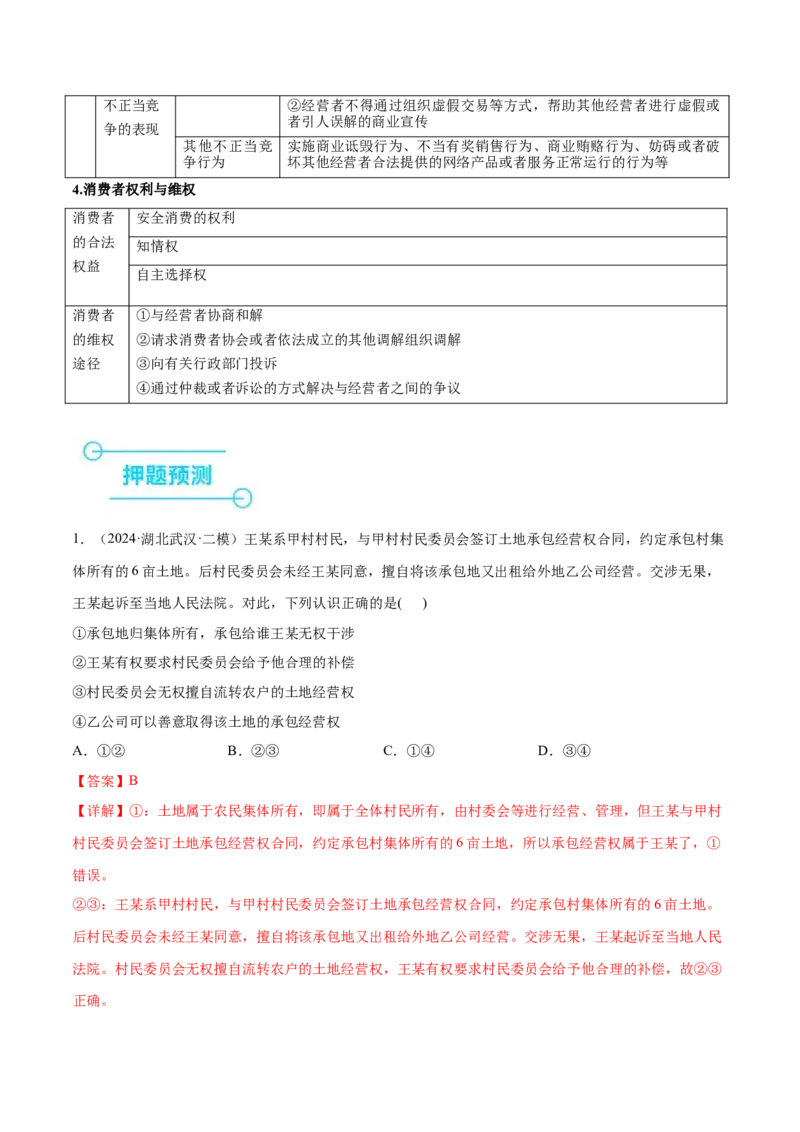 押新高考卷第5-15题民事权利与义务（解析版）_8.2025政治总复习_2024年新高考资料_5.2024三轮冲刺_备战2024年高考政治临考题号押题（新高考通用）322937427