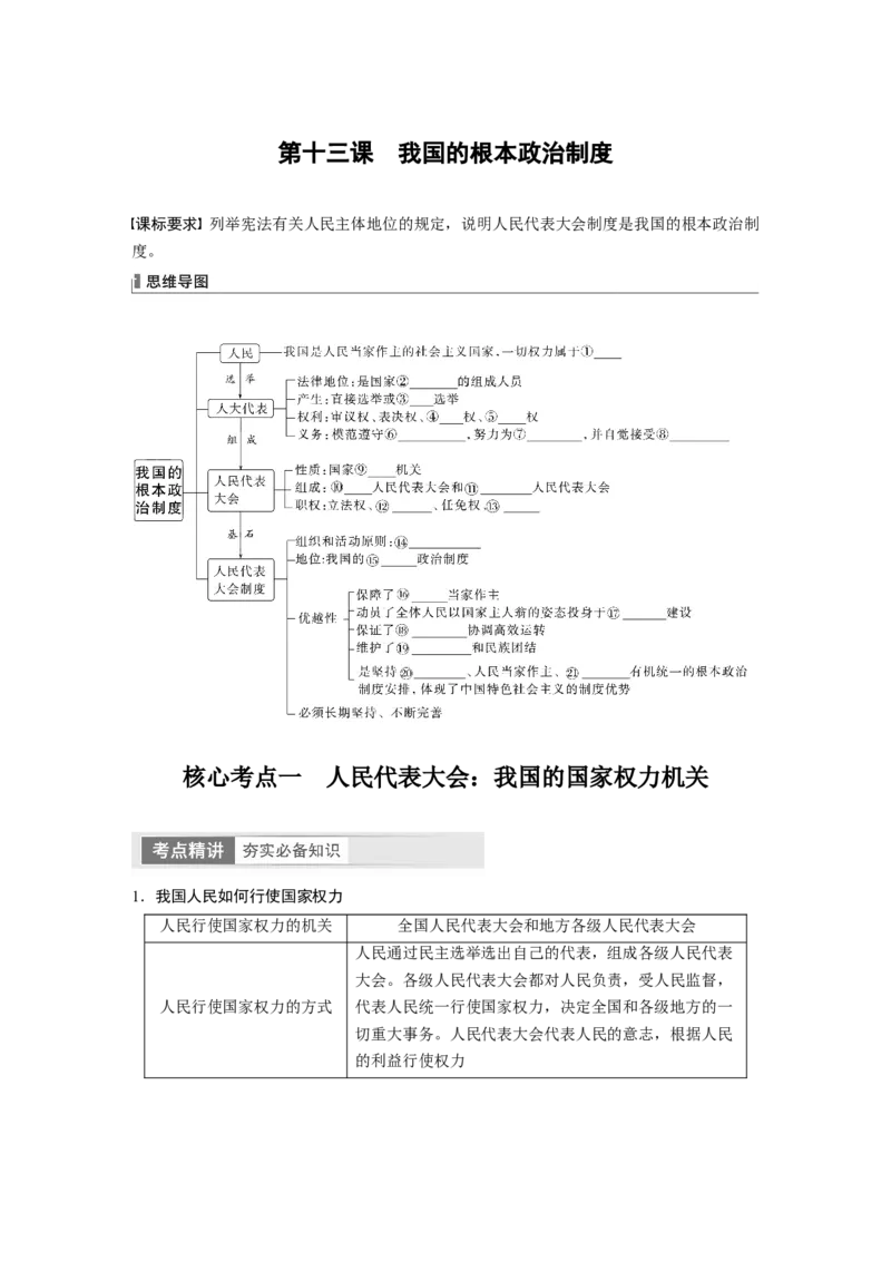 必修3　第13课　我国的根本政治制度_8.2025政治总复习_2024年新高考资料_1.2024一轮复习_2024年高考政治一轮复习讲义（部编版）_学生版在此文件夹_大一轮复习讲义_必修3　政治与法治