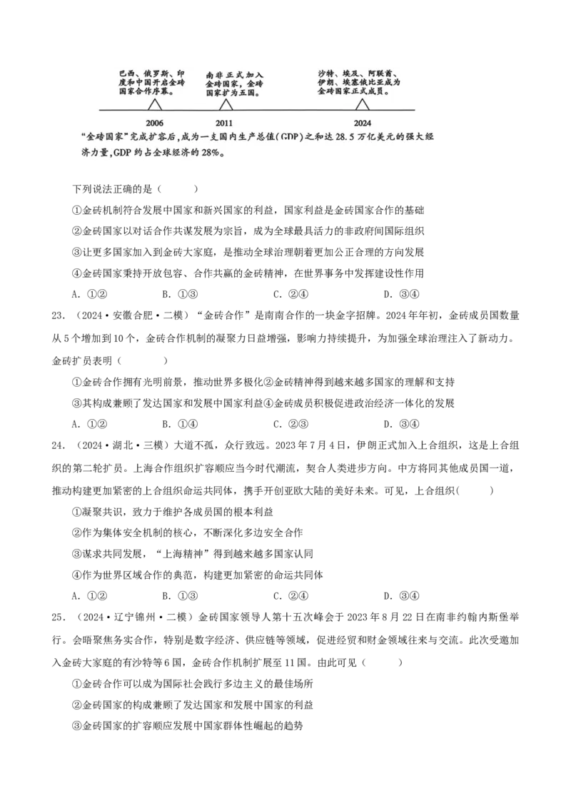 押江苏卷第8题国际组织（原卷版）-备战2024年高考政治临考题号押题（江苏卷）_8.2025政治总复习_2024年新高考资料_5.2024三轮冲刺