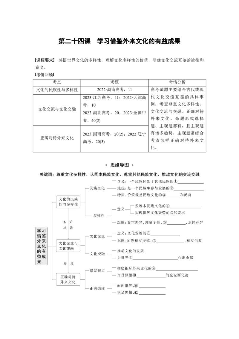 必修4第二十四课　学习借鉴外来文化的有益成果_8.2025政治总复习_2025年新高考资料_一轮复习_2025政治大一轮复习讲义+课件（完结）_2025政治大一轮复习讲义配套学生用书Word版全书_262