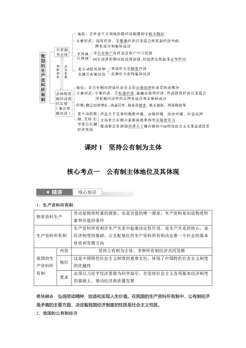 必修2第五课　课时1　坚持公有制为主体_8.2025政治总复习_2025年新高考资料_一轮复习_2025政治大一轮复习讲义+课件（完结）_2025政治大一轮复习讲义配套教师用书Word版全书