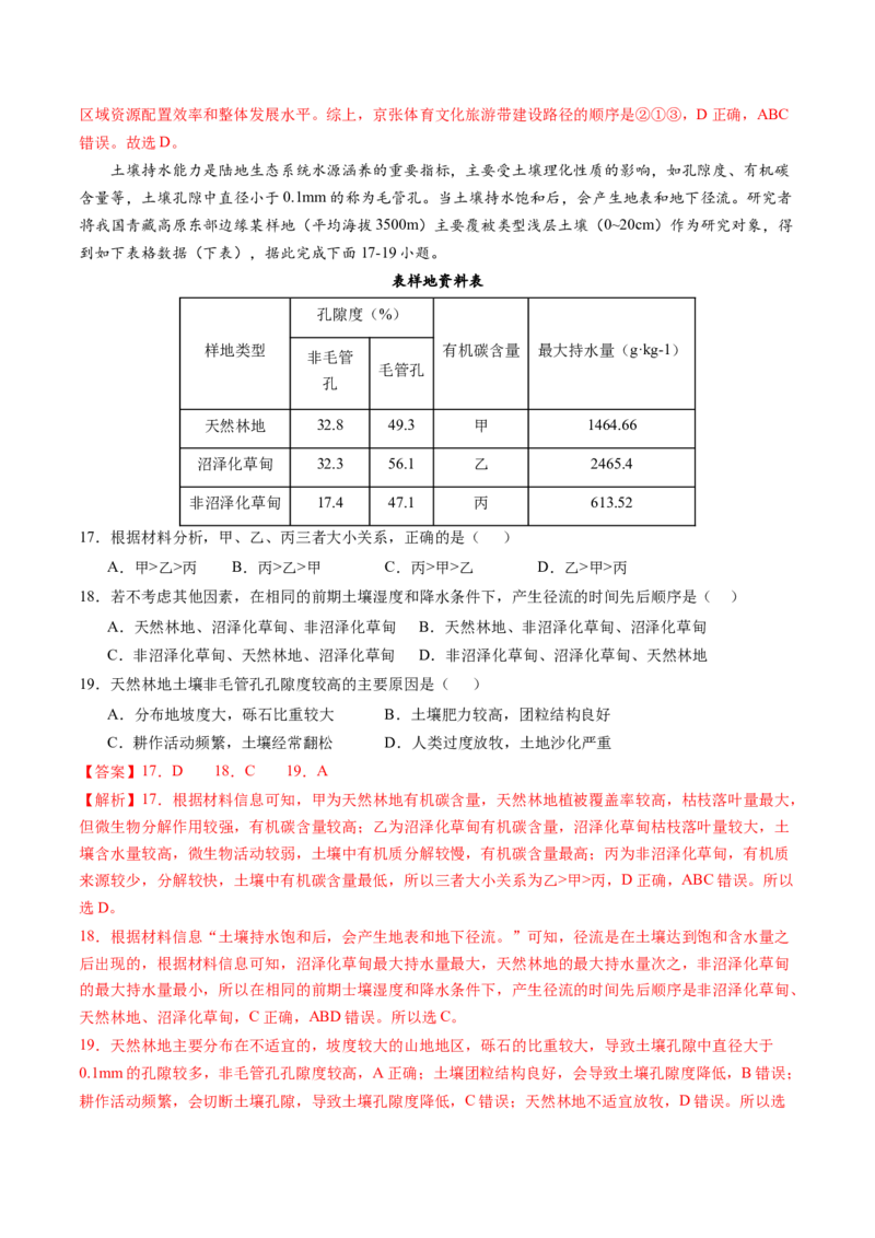 黄金卷03（解析版）-赢在高考&middot;黄金8卷备战2024年高考地理模拟卷（全国卷老教材）_9.2025地理总复习_2024年新高考资料_4.2024高考模拟预测试卷