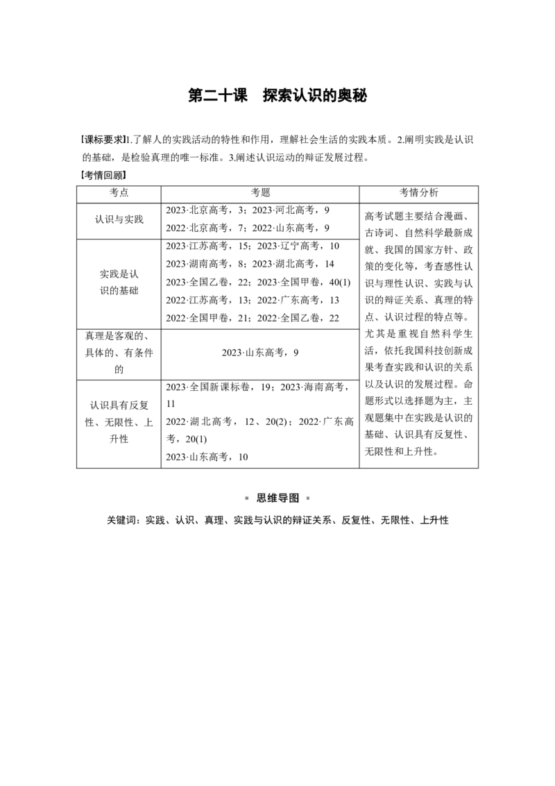必修4第二十课课时1　人的认识从何而来_8.2025政治总复习_2025年新高考资料_一轮复习_2025政治大一轮复习讲义+课件（完结）_2025政治大一轮复习讲义配套学生用书Word版全书