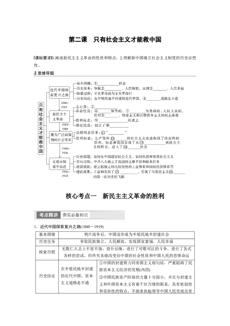 必修1　第2课　只有社会主义才能救中国_8.2025政治总复习_2024年新高考资料_1.2024一轮复习_2024年高考政治一轮复习讲义（部编版）_学生版在此文件夹_大一轮复习讲义