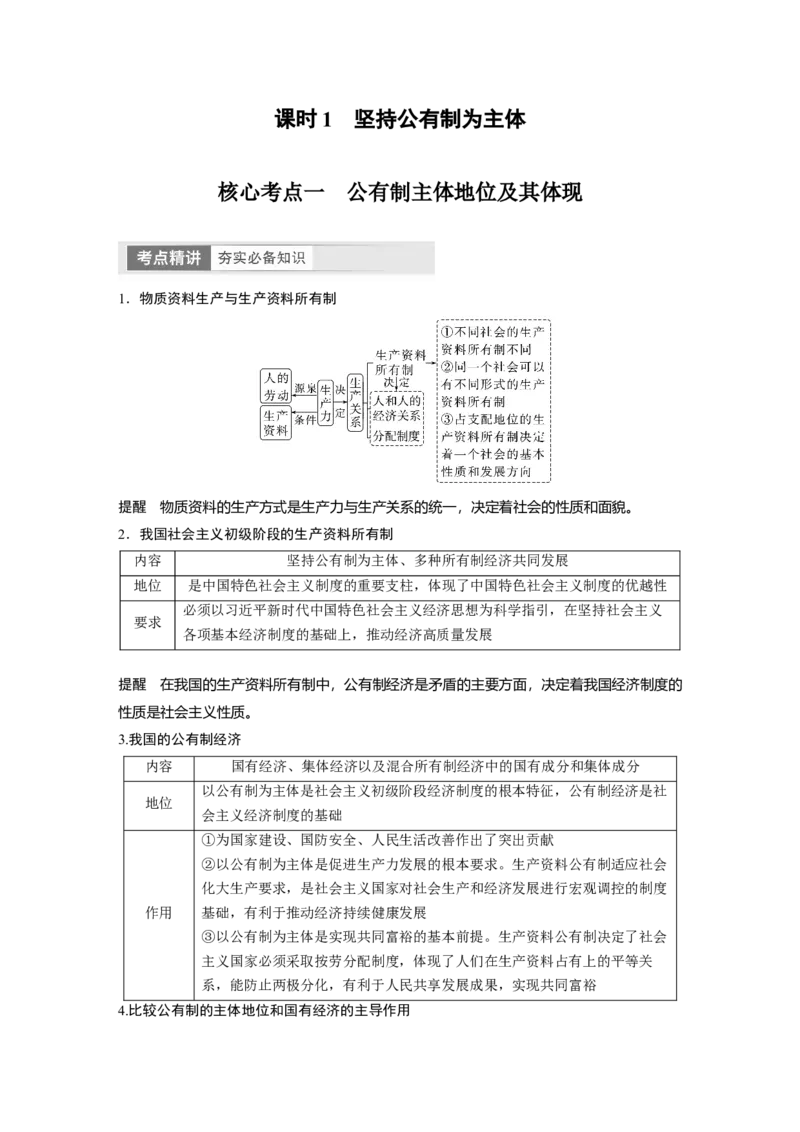 必修2　第5课　课时1　坚持公有制为主体_8.2025政治总复习_2024年新高考资料_1.2024一轮复习_2024年高考政治一轮复习讲义（部编版）_学生版在此文件夹_大一轮复习讲义_必修2　经济与社会