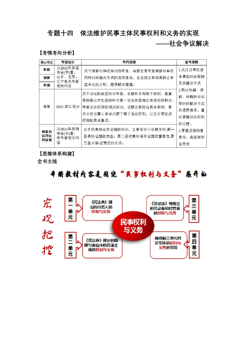 专题十四+依法维护民事主体民事权利和义务的实现&mdash;&mdash;社会争议解决（教学设计）-2023年高考政治二轮复习讲练测（新高考专用）_8.2025政治总复习_2023年新高考资料_二轮复习