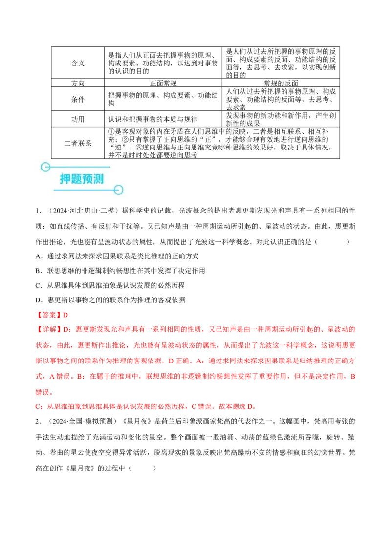 押江苏卷第13题提高创新思维能力（解析版）-备战2024年高考政治临考题号押题（江苏卷）_8.2025政治总复习_2024年新高考资料_5.2024三轮冲刺