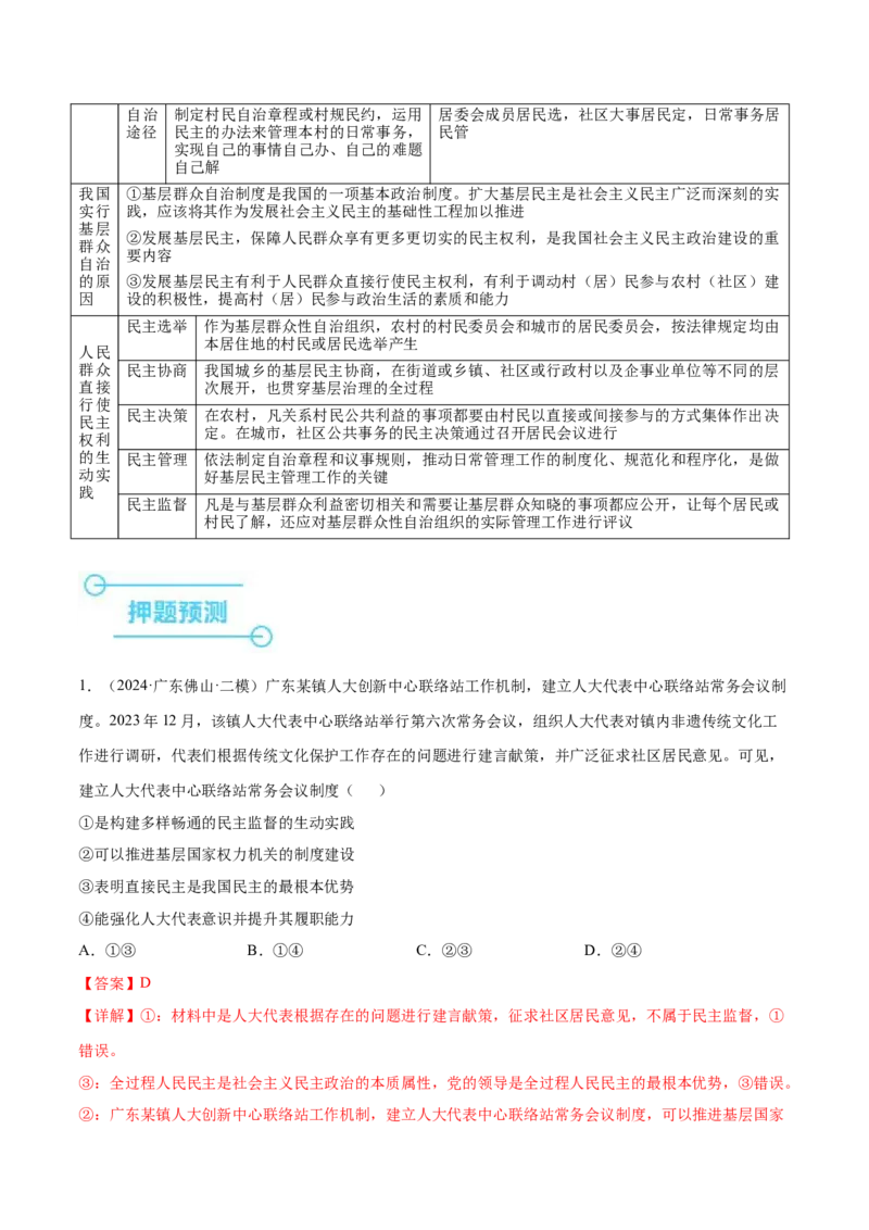 押新高考卷第3-8题人民当家作主（解析版）_8.2025政治总复习_2024年新高考资料_5.2024三轮冲刺_备战2024年高考政治临考题号押题（新高考通用）322937427