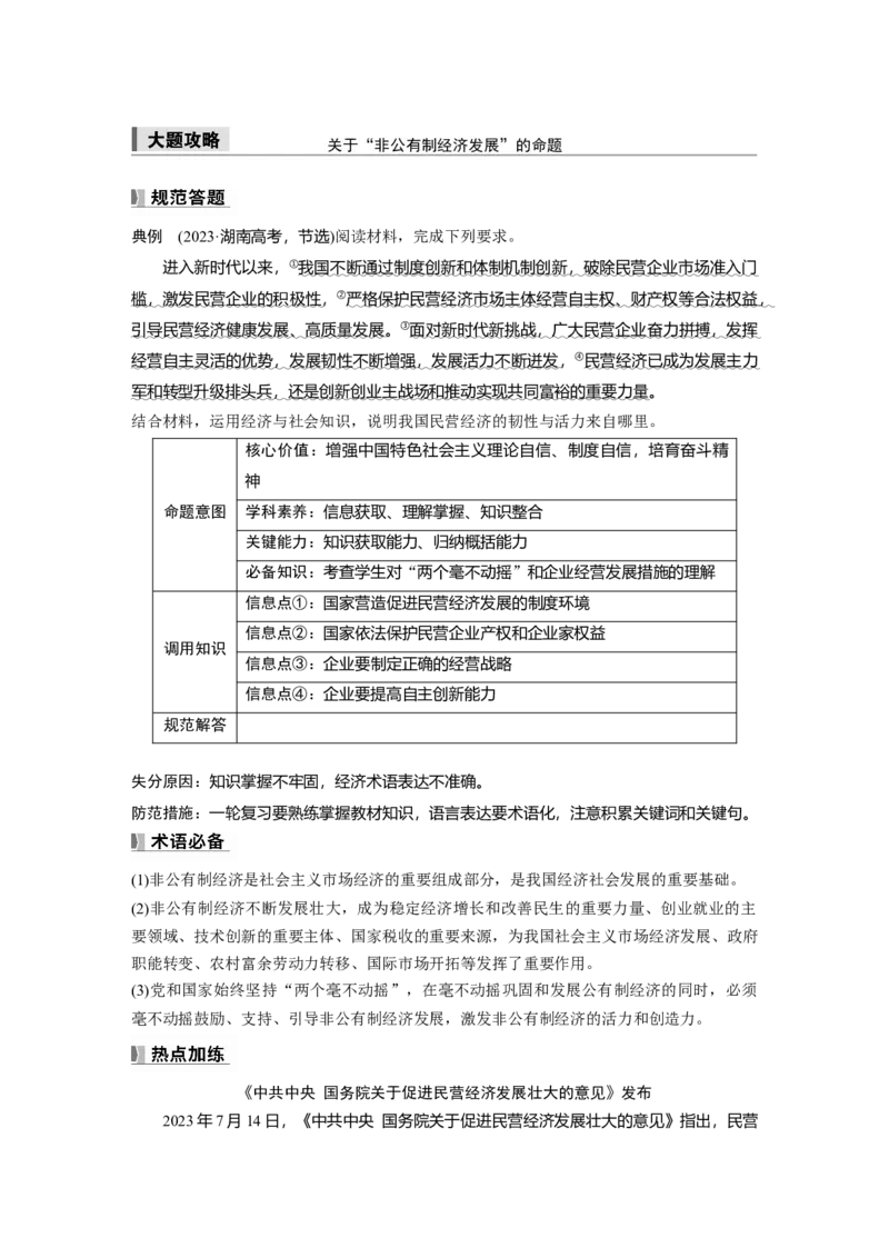 必修2第五课大题攻略　关于&ldquo;非公有制经济发展&rdquo;的命题_8.2025政治总复习_2025年新高考资料_一轮复习_2025政治大一轮复习讲义+课件（完结）_2025大一轮复习讲义_必修2　经济与社会