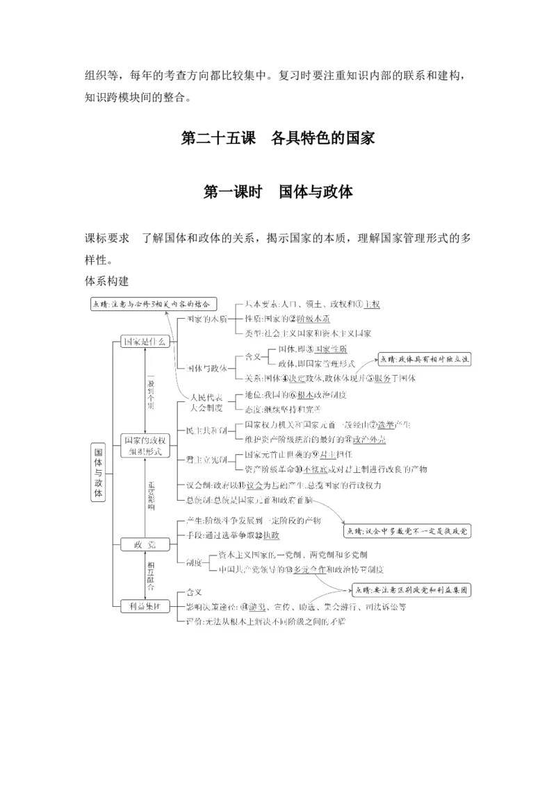 高中思想政治2025届一轮复习选择性必修一：第二十五课第一课时　国体与政体_8.2025政治总复习_2025年新高考资料_一轮复习
