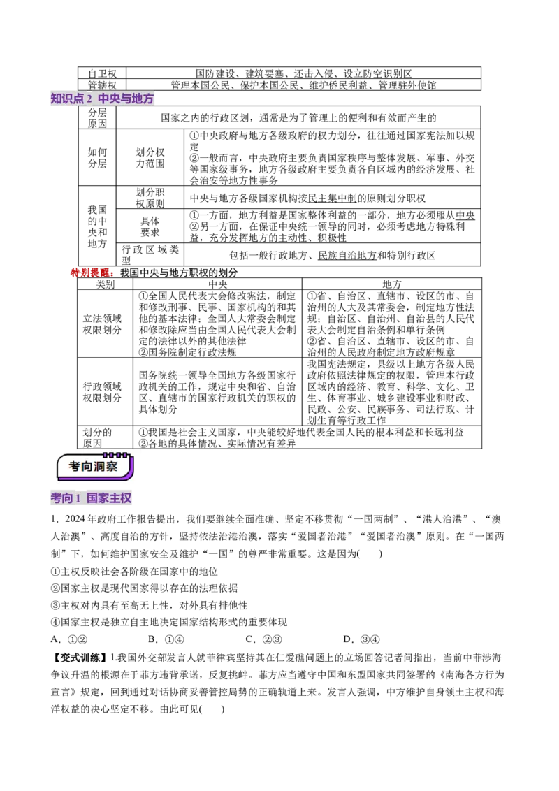 第02课国家的结构形式（讲义）（原卷版）_8.2025政治总复习_2025年新高考资料_一轮复习_2025年高考政治一轮复习讲练测（新教材新高考）（完结）_选必1（包含2024高考真题）