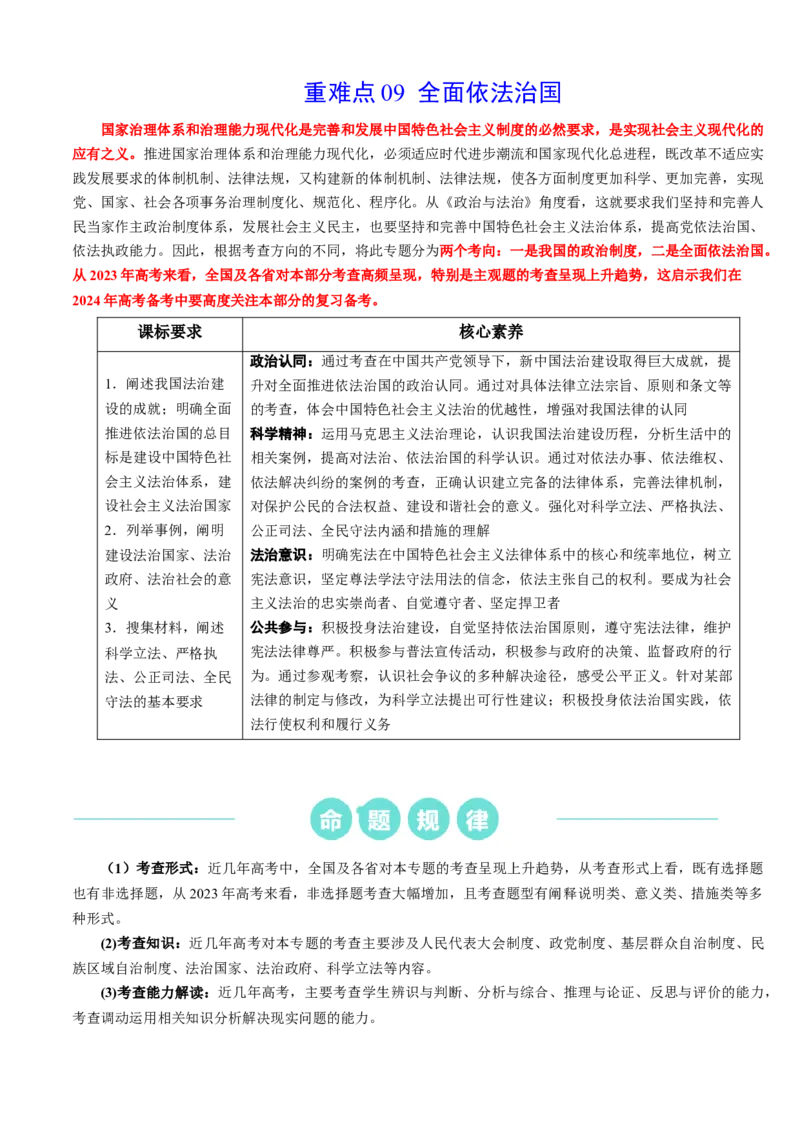 重难点09全面依法治国（解析版）_8.2025政治总复习_2024年新高考资料_3.2024专项复习_2024年高考政治热点&middot;重点&middot;难点专练（新高考专用）_重难点