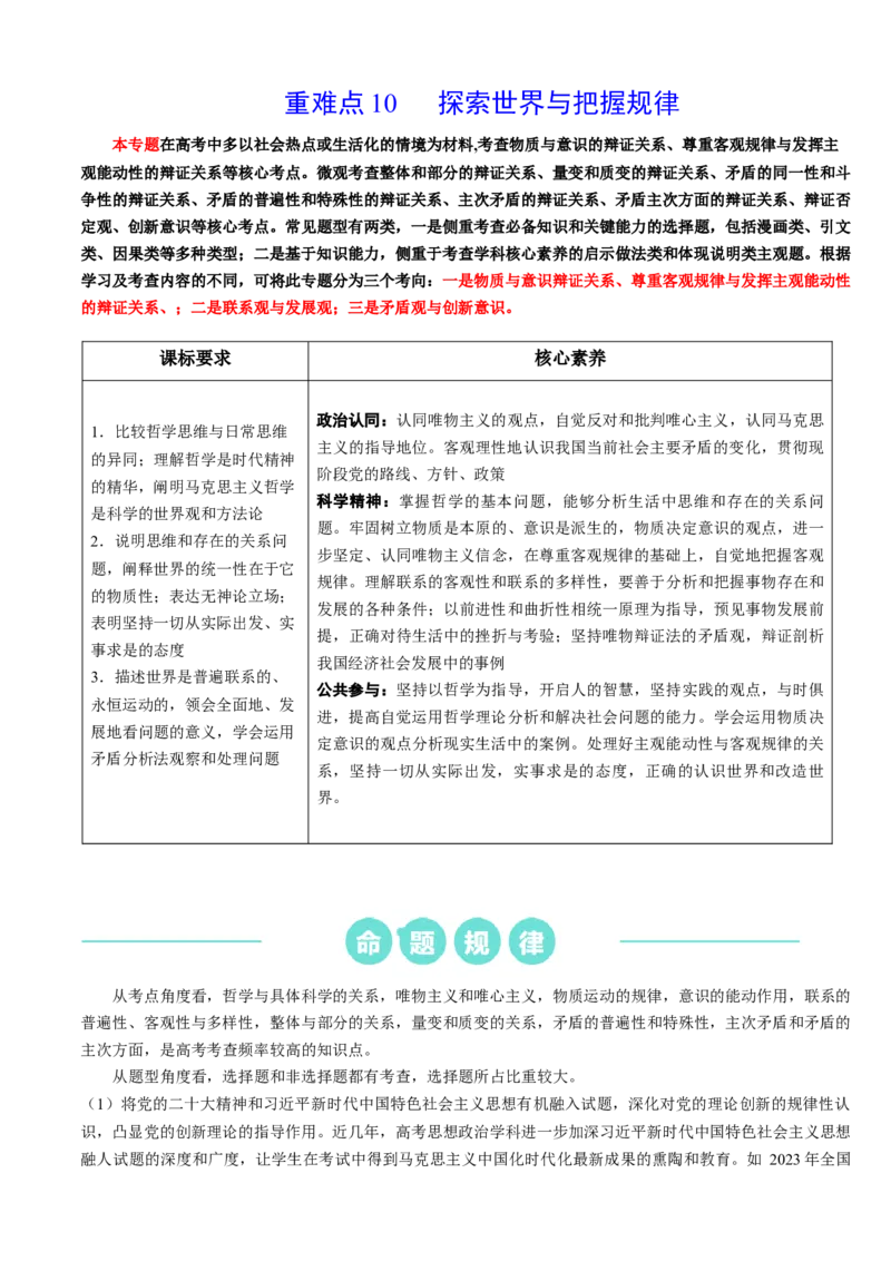 重难点10探索世界与把握规律（解析版）_8.2025政治总复习_2024年新高考资料_3.2024专项复习_2024年高考政治热点&middot;重点&middot;难点专练（新高考专用）_重难点