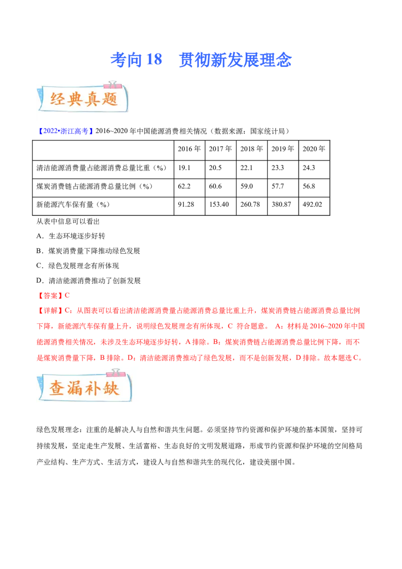 考向18贯彻新发展理念（解析版）_8.2025政治总复习_2023年新高考资料_一轮复习_备战2023年高考政治一轮复习考点微专题（新高考专用）