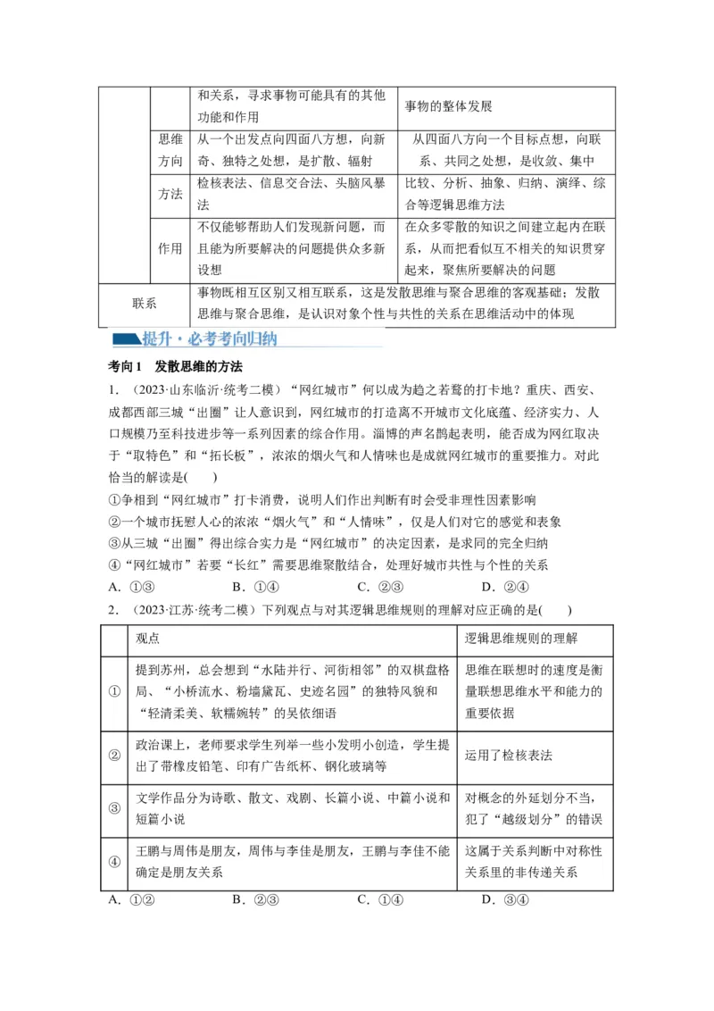 第12课创新思维要多路探索（讲义）（原卷版）_8.2025政治总复习_2024年新高考资料_1.2024一轮复习_2024年高考政治一轮复习讲练测（新教材新高考）_选择性必修3
