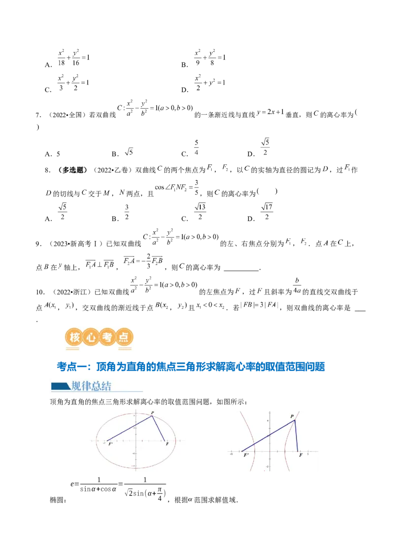 专题16妙解离心率问题（12大核心考点）（讲义）（原卷版）_2.2025数学总复习_2024年新高考资料_2.2024二轮复习_2024年高考数学二轮复习讲练（新教材新高考）