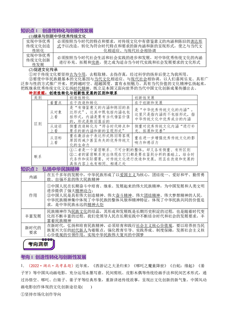 第07课继承发展中华优秀传统文化（讲义）（解析版）_8.2025政治总复习_2025年新高考资料_一轮复习_2025年高考政治一轮复习讲练测（新教材新高考）（完结）_必修4（包含2024高考真题）