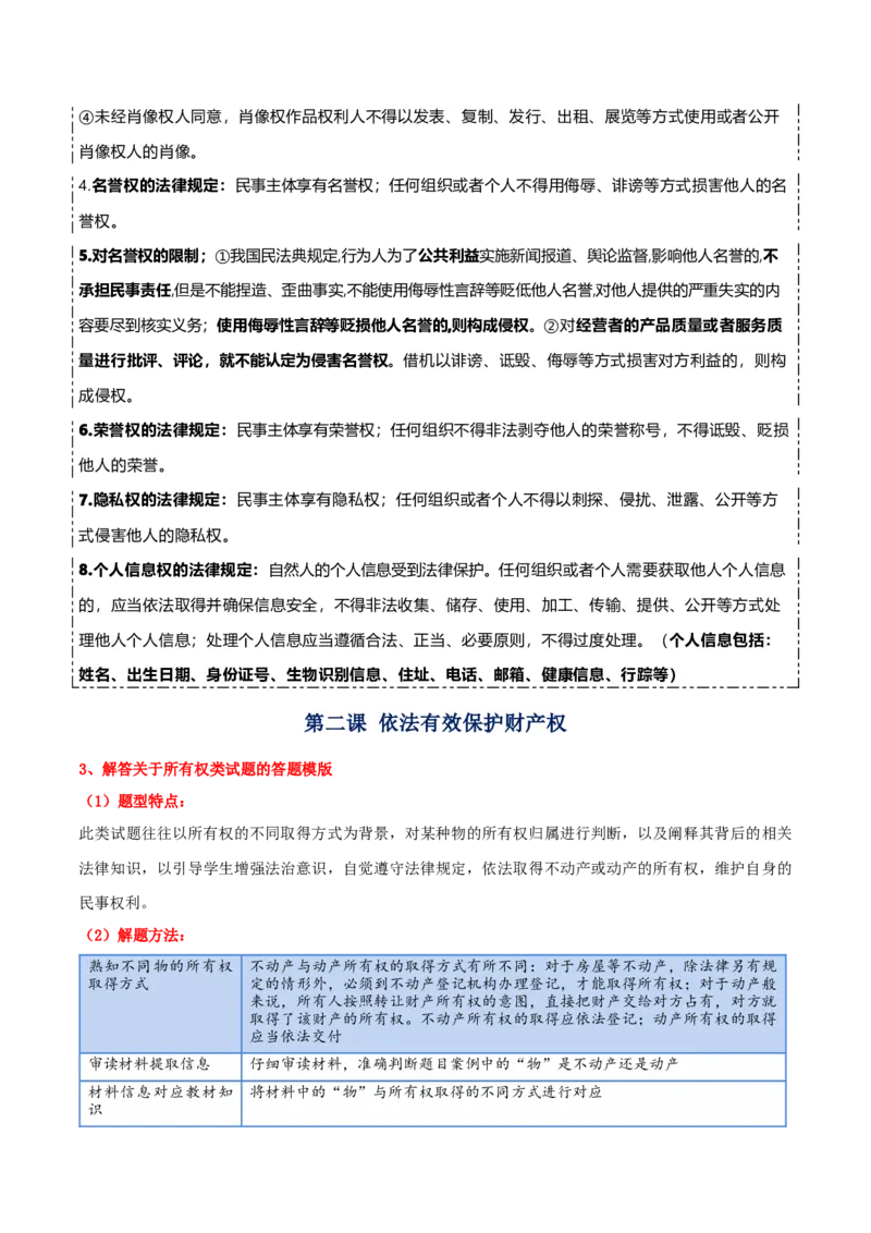 选择性必修二《法律与生活》答题模板-上好课2025年高考政治一轮复习知识清单+（新高考专用）_8.2025政治总复习_2025年新高考资料_一轮复习_2025年高考政治一轮复习知识清单