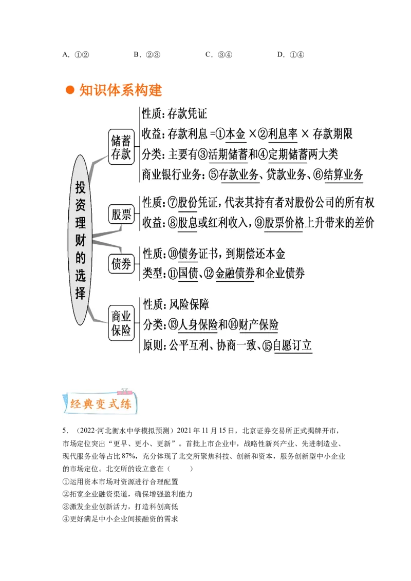 考向06投资理财的选择（原卷版）_8.2025政治总复习_赠品通用版（老高考）复习资料_一轮复习_备战2023年高考政治一轮复习考点微专题（全国通用）