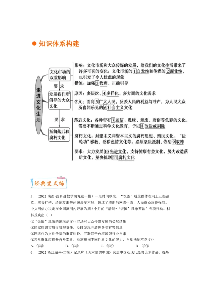 考向29走进文化生活（原卷版）_8.2025政治总复习_赠品通用版（老高考）复习资料_一轮复习_备战2023年高考政治一轮复习考点微专题（全国通用）