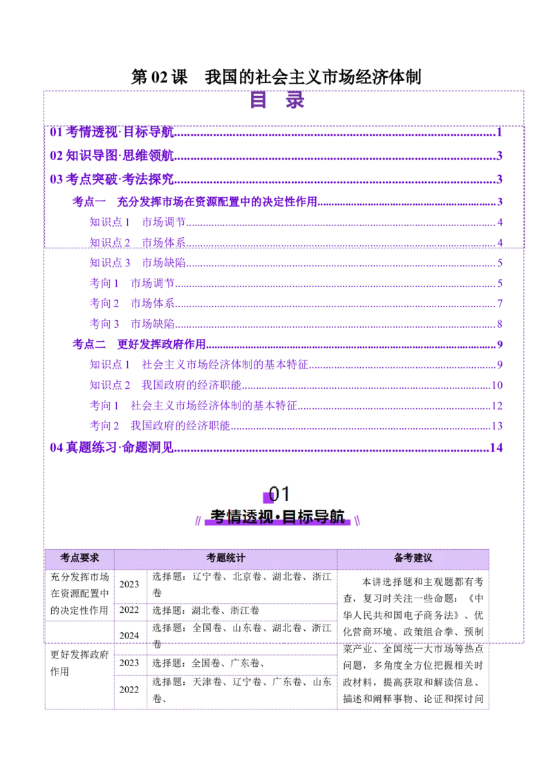 第02课我国的社会主义市场经济体制（讲义）（解析版）_8.2025政治总复习_2025年新高考资料_一轮复习_2025年高考政治一轮复习讲练测（新教材新高考）（完结）_必修2（包含2024高考真题）