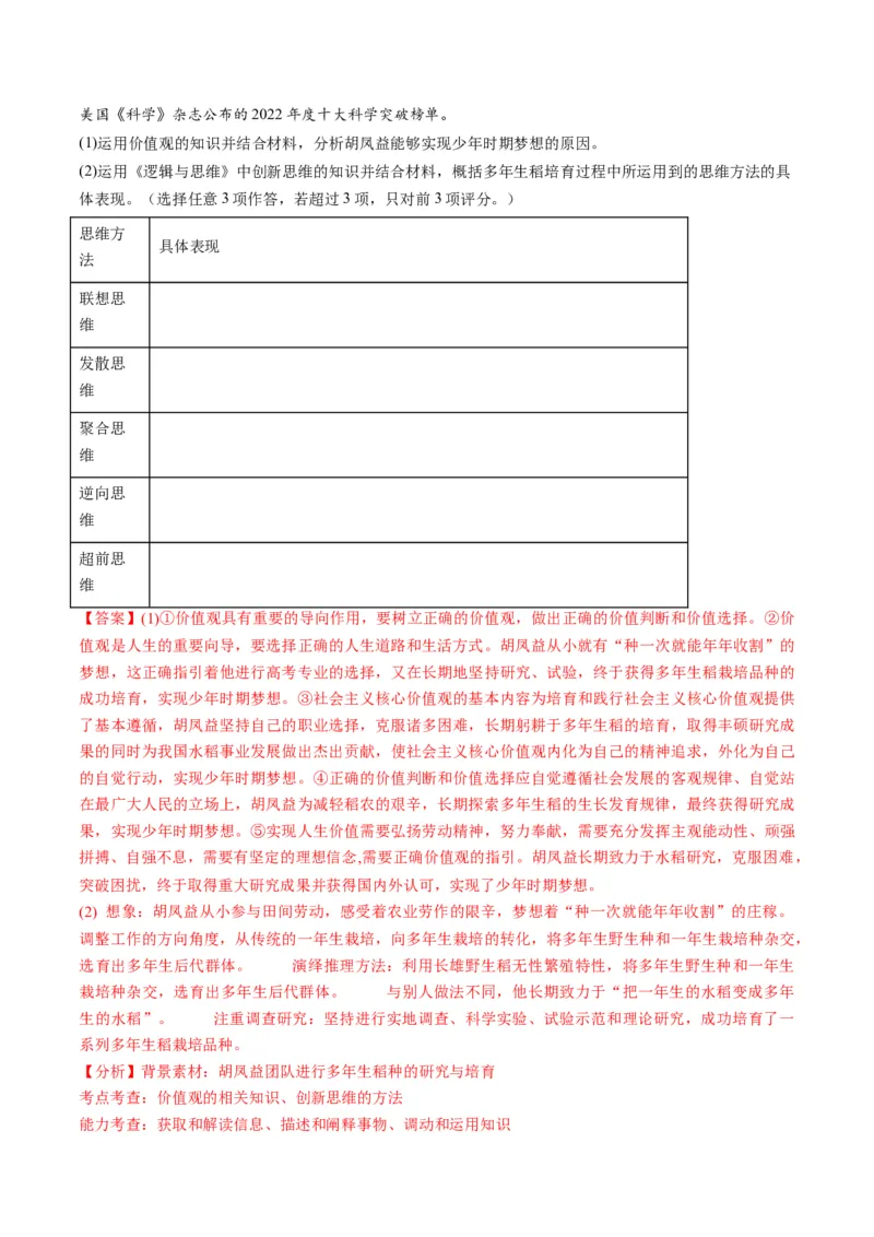 第13课创新思维要力求超前（练习）（解析版）_8.2025政治总复习_2024年新高考资料_1.2024一轮复习_2024年高考政治一轮复习讲练测（新教材新高考）_选择性必修3