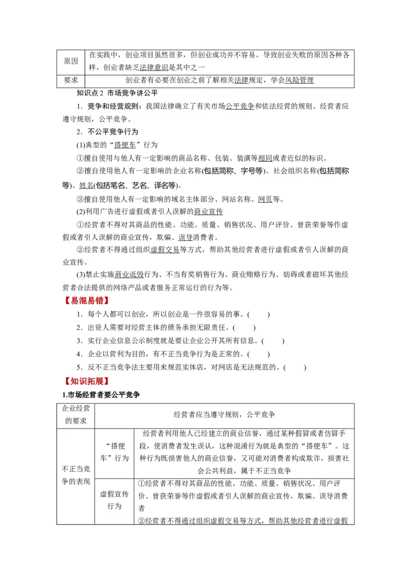 第08课自主创业与诚信经营（讲义）（原卷版）_8.2025政治总复习_2024年新高考资料_1.2024一轮复习_2024年高考政治一轮复习讲练测（新教材新高考）_选择性必修2