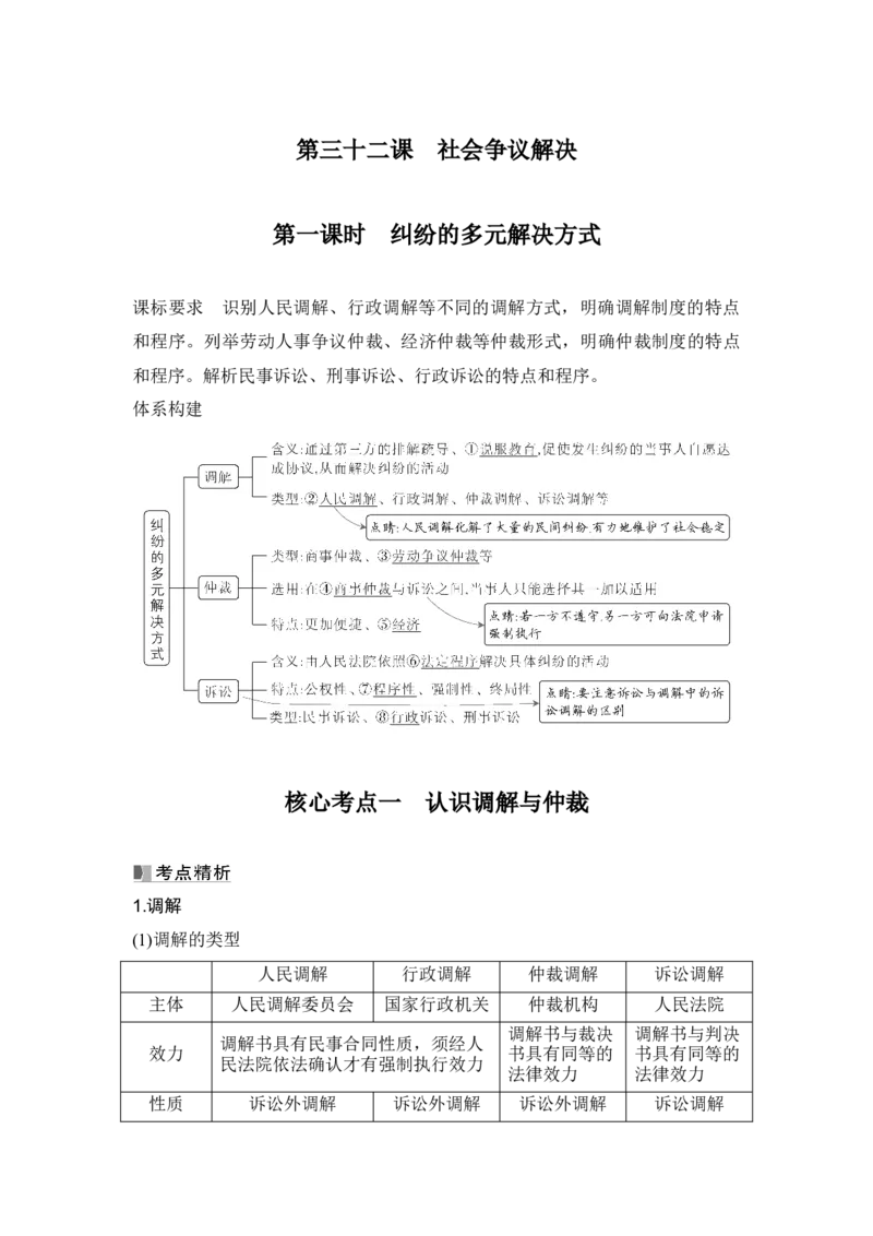 高中思想政治2025届一轮复习选择性必修二：第三十二课第一课时　纠纷的多元解决方式_8.2025政治总复习_2025年新高考资料_一轮复习