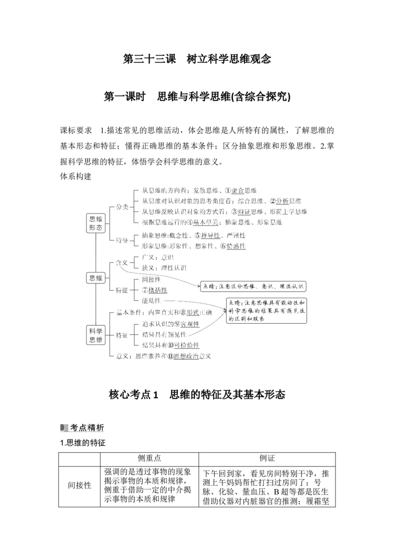 高中思想政治2025届一轮复习选择性必修三：第三十三课第一课时　思维与科学思维(含综合探究)_8.2025政治总复习_2025年新高考资料_一轮复习