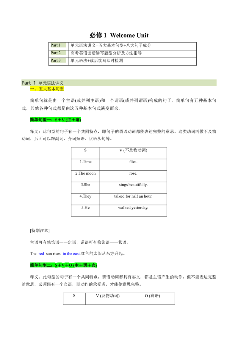 必修一WelcomeUnit语法知识+读后续写-筑基讲义（解析版）_3.2025英语总复习_2025年新高考资料_一轮复习_2025年新高考英语一轮总复习筑基培优方案