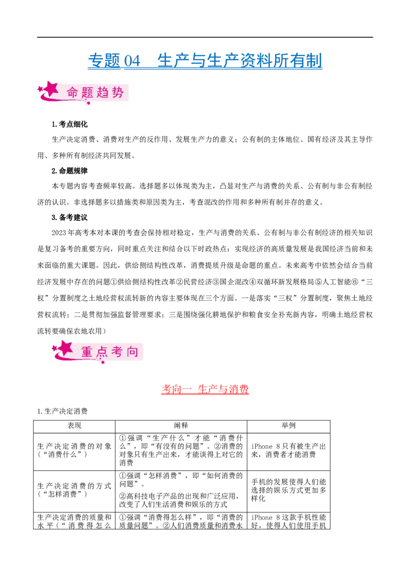 考点04生产与生产资料所有制（考点帮）-备战2023年高考政治一轮复习考点帮（人教版）_8.2025政治总复习_赠品通用版（老高考）复习资料_一轮复习