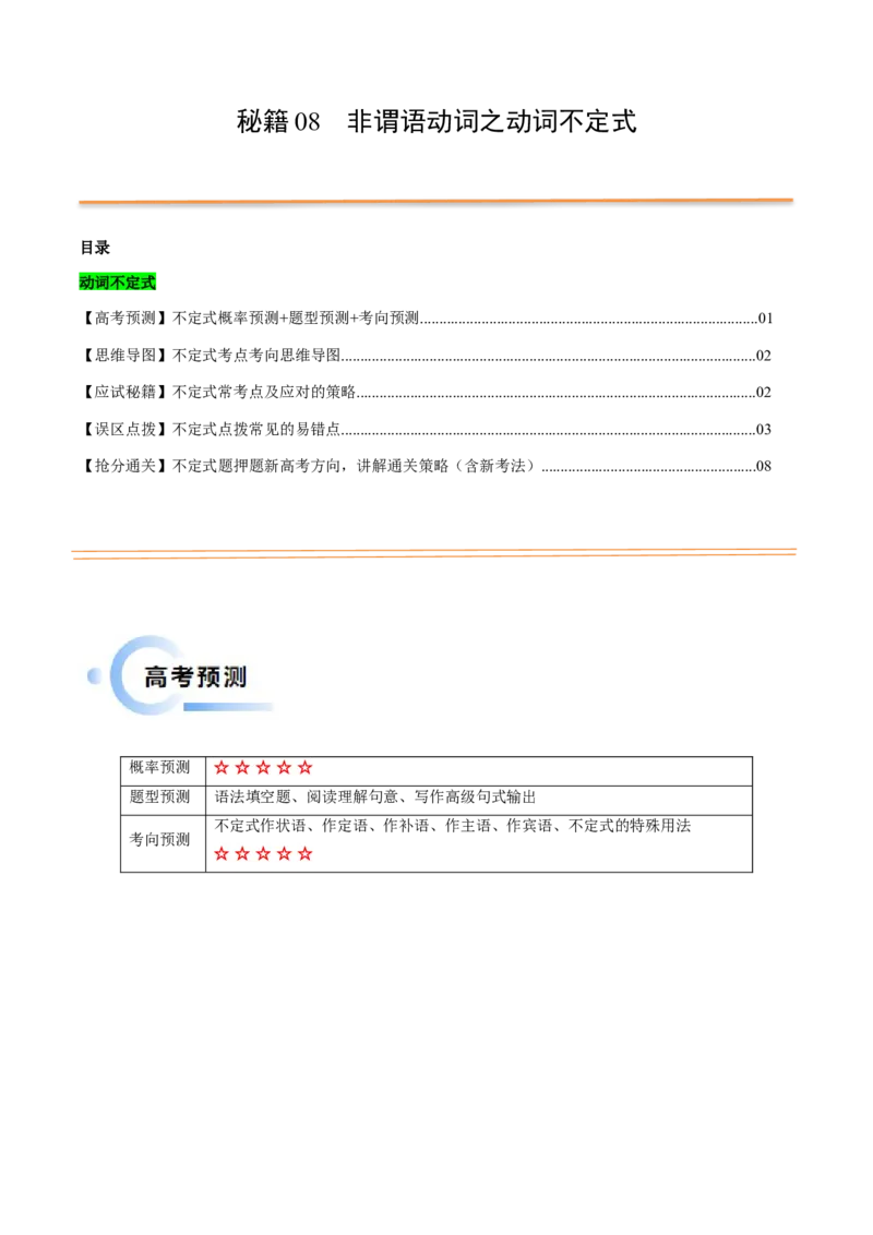 抢分法宝08非谓语动词之不定式（原卷版）_3.2025英语总复习_2024年新高考资料_5.2024三轮冲刺_备战2024年高考英语抢分秘籍（新高考专用）320572034_语法填空考点
