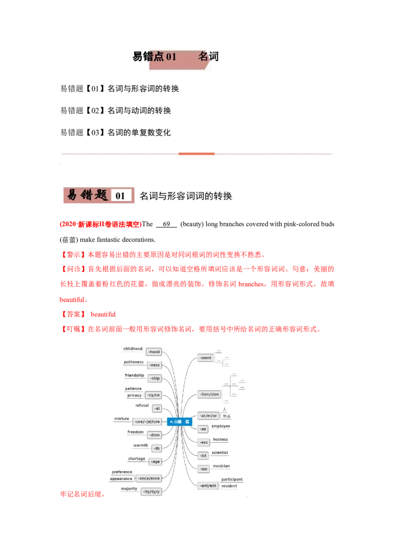 易错点01名词-备战2022年高考英语考试易错题_3.2025英语总复习_2023年新高考资料_一轮复习_2023年新高考大一轮复习讲义_赠备战2022年高考英语考试易错题