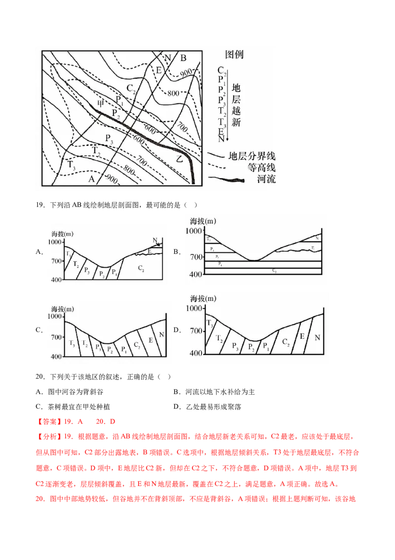 1.4地形剖面图-备战2024年高考地理一轮复习微专题微考点专项训练（全国通用）（解析版）_9.2025地理总复习_2024年新高考资料_3.2024专项复习