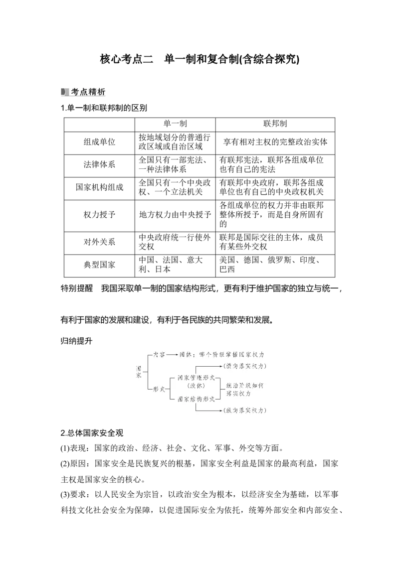 高中思想政治2025届一轮复习选择性必修一：第二十五课第二课时　国家的结构形式(含综合探究)_8.2025政治总复习_2025年新高考资料_一轮复习