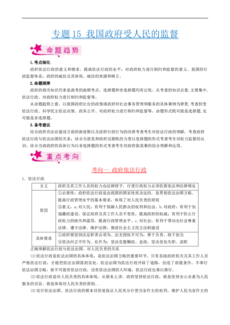 考点15我国政府受人民的监督（考点帮）-备战2023年高考政治一轮复习考点帮（人教版）_8.2025政治总复习_赠品通用版（老高考）复习资料_一轮复习
