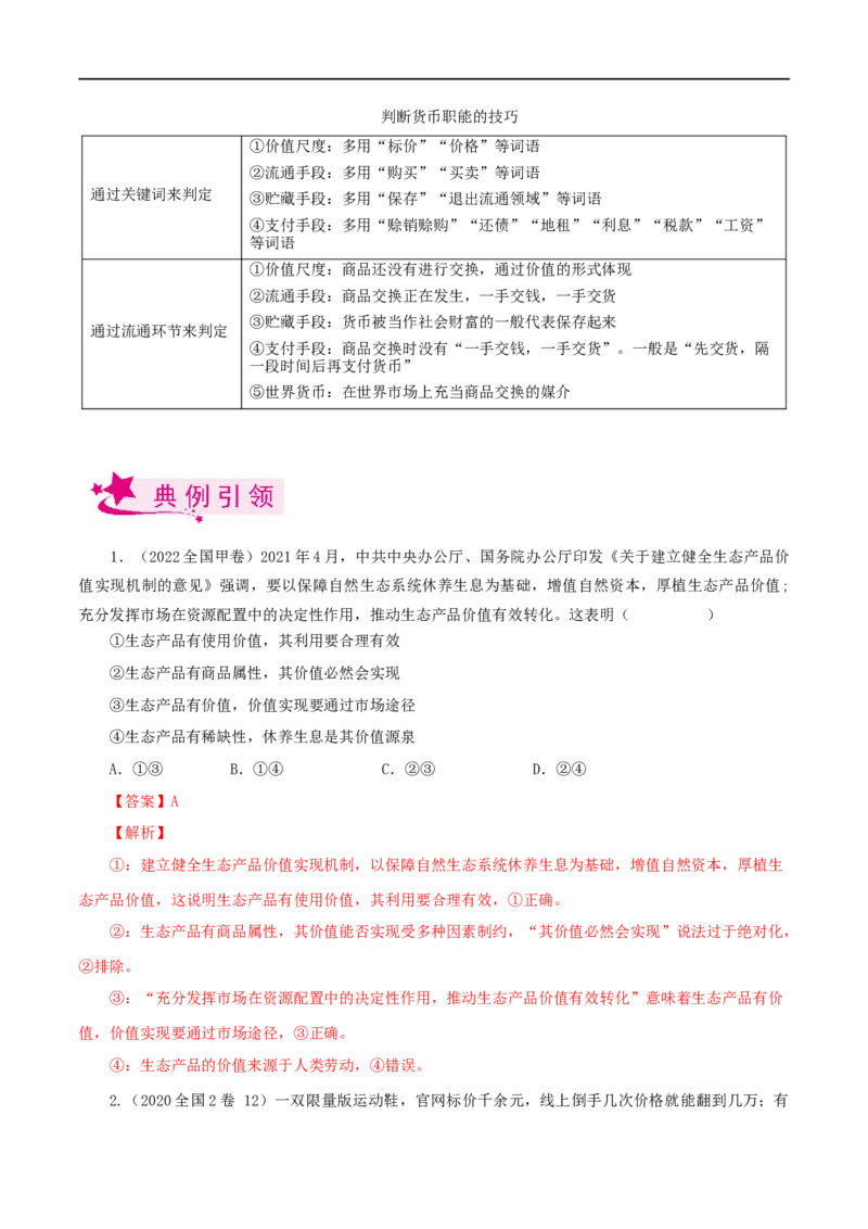 考点01神奇的货币（考点帮）-备战2023年高考政治一轮复习考点帮（人教版）_8.2025政治总复习_赠品通用版（老高考）复习资料_一轮复习