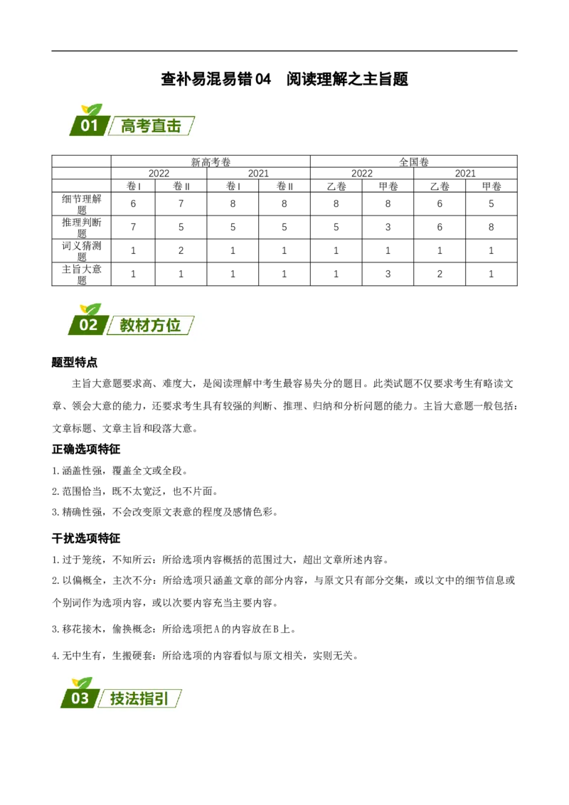 查补易混易错点04阅读理解之主旨题（解析版）_3.2025英语总复习_赠品通用版（老高考）复习资料_三轮复习_查漏补缺2023年高考英语三轮冲刺过关（全国通用）